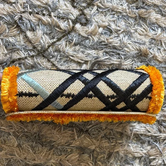 Anthropologie Multicolor Embroidered Clutch with Orange Trim Magnetic Closure - Picture 5 of 13